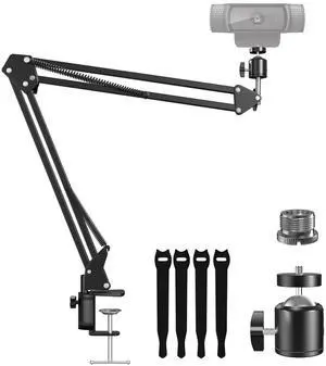 Etour Webcam Stand, Boom Arm Camera Mount Stand for Logitech Webcam BRIO 4K C920 C920S C922 C922x C925e C930 NexiGo N60, 1/4"-3/8" and 3/8"-5/8" Screw for Blue Yeti Snowball Yeti Nano and Other Mics