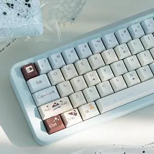 COOMICKEY PBT Keycaps 145 Keys Dye-Sub Cherry Profile Keycaps, Cute Blue Custom Key Cap Set Fit for 61/64/87/104/108 Cherry Mx Switches ISO ANSI Layout Alice Keyboard Mechanical Keyboards
