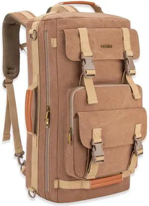 Tzowla Canvas Travel Backpack Carry on Flight Approved,Large Vintage Messenger Bag,3-in-1 Convertible Backpacks Duffel Bag,Personal ltem Laptop Rucksack for Men and Women Fit 17 Inch Laptop(Brown)