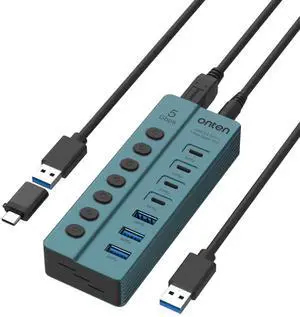 Onten OTN - 5317S 7 - Port USB 3.0 Hub, 5Gbps High - Speed Data Transfer, Independent Switches, Wide Compatibility for Laptop, Pad, Phone, Game Console