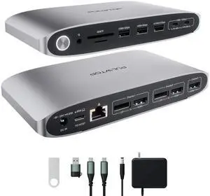 DisplayLink Docking Station Triple Monitor with 140W Power Adapter, PULWTOP 4K@60Hz Laptop Docking USB C Dock for MacBook M1/M2/M3, Windows, 3xHDMI, 2xDisplayPort,5xUSB C/USB A Data/Charging