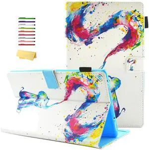 UUcovers 8" Amazon Kindle Fire HD 8 Tablet 2018/2017/2016 Case 8th/7th/6th Generation, with Stand Pencil Holder Card Slots Shockproof PU Leather Folio Smart Cover [Auto Wake/Sleep], Rainbow Elephant