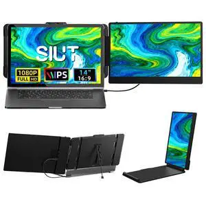 SIUT Laptop Screen Extender - 14" FHD IPS 1080P Dual Portable Monitor for 13.3"-17.3" Laptop USB-C/USB-A/HDMI Monitors Display Travel Work Monitor Extender for Mac Windows