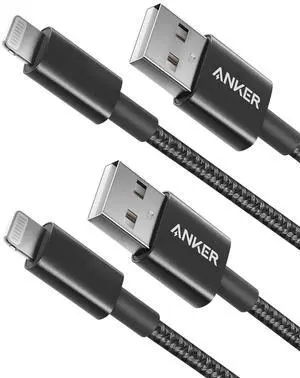 Anker USB A to Lightning Cable(3.3FT, 2Pack), MFi Certified Nylon USB to Lightning Cord for iPhone 14/13/12/11 Pro/11/XS MAX/XR/8/7/6s Plus Cable(Black)