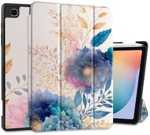 Yebiseven Case for Samsung Galaxy Tab S6 Lite 10.4 inch 2024/2022/2020 with S Pen Holder,Trifold Stand + Soft TPU Back Cover + Auto Wake/Sleep, Artificial Flower