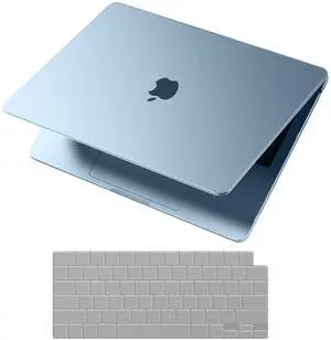 Soonjet for MacBook Air 15 inch Case M4 M3 M2 2025 2024 2023 [Official SkyBlue] [100% Match Official Color] Hard Shell + Translucent Keyboard Cover Laptop A3241 A3114 A2941 - Sky Blue Clear