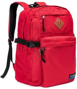 K-Cliffs Classic Backpack Basic Student Campus Daypack Simple Travel Rucksack with Laptop Compartment Bottle Holder Padded Straps Red