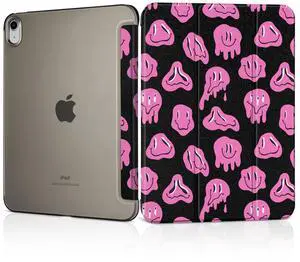 MEEgoodo for iPad A16 11th Generation Case 2025 11 inch, Tablet Cases for iPad 10th Generation 2022, Tablet Cover with Silk Texture & PC Clear Back Cover, Pink Groovy Emoji