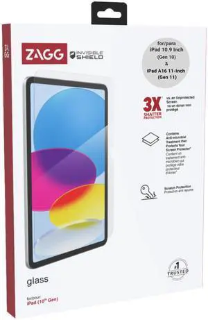 ZAGG InvisibleShield Glass Screen Protector for iPad A16 2025 11th/10th Generation 2022 10.9 Inch - 3X Stronger Tempered Glass, Impact & Scratch Protection, Anti-Fingerprint, Easy Install, Clear