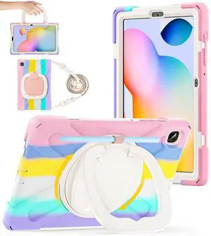 BATYUE Case for Galaxy Tab S6 Lite 10.4 Inch 2024/2022/2020 with Pen Holder, Shockproof Rugged Cover with 360 Rotating Stand, Shoulder Strap, Handle Grip for Samsung Galaxy Tab S6 Lite, Colourful Pink