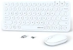 Mini Computer Wireless Keyboard and Mouse Combo, UBOTIE Colorful Compact Silent Linear Switch Round Keycaps TKL Keyboards with Optical Mouse for Travel Business(White)