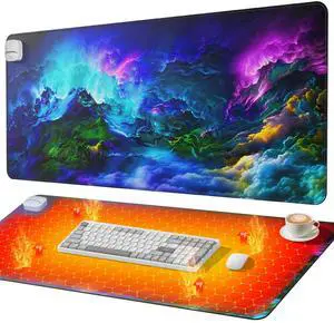 Heated Desk Pad, Heated Mouse Pad  Desk Mat, Large Warm Desk Pad with 3 Levels Heating & 4 Hours Auto Shut-Off, 31.5 x 13 inch PU Leather Gaming Mouse Pad for Home Office (Auroral Nebula)