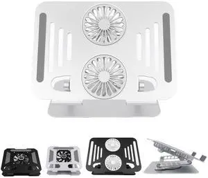 Laptop Cooling Stand with Turbo Fan, 360° Rotating Adjustable Height & Angle, Foldable Aluminum Ergonomic Notebook Riser for 1017 inch Laptops (Space Silver)