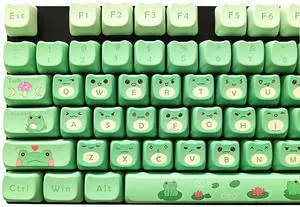 Animal Cute Frog PBT Keycap Set for Mechanical Keyboard Gifts for Christmas Birthday (Green Frogs)