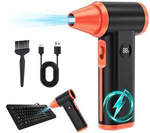 Larkeey Compressed Air Duster Rechargeable Electric Air Duster for PC Keyboard Mini Dust Blower 130000RPM Cordless Air Blower Jet Dryer Turbo Fan Handheld Blower for Car Home Office, Black-Orange