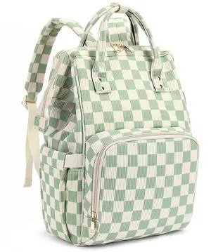 Dezcrab Laptop Backpack for Women, Corduroy College School Backpack Bookbag 15.6 inch Business Computer Travel Backpack (Checkered Green)