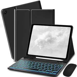 Bxomteng Keyboard Case for Samsung Galaxy Tab S6 Lite 10.4 inch - 7 Colors Backlit Keyboard Cover and Mouse (Black)