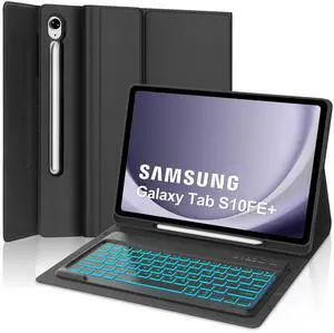 KVAGO Keyboard Case for Samsung Galaxy Tab S10 FE+/S10 FE Plus 13.1 Inch 2025, Detachable 7 Colors Backlit Bluetooth Keyboard, Cover with S Pen Holder (Black)