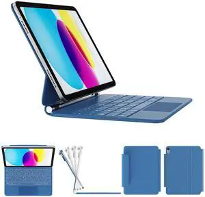 RAYMCRAFT for iPad 11th (A16, 2025)/10th Generation Case with Keyboard, Magic Keyboard 2022, Springy Backlit Keys, Stain-Resistant Surface, Multi-Touch Trackpad, Steel Blue