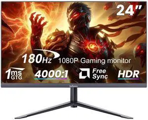 INFIEVO 24 Inch Gaming Monitor 180Hz 1Ms FreeSync HDR FHD 1080P 4000:1 Contrast Frameless Computer Monitor HDMI DP Ports Eye Care VESA Compatible