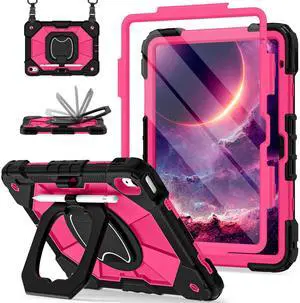 Scnioy Case for iPad (A16) 11th Generation 11 Inch (2025) / iPad 10th Generation Case 10.9 Inch (2022) with 360° Rotating Stand Screen Protector Pen Holder Shoulder Strap, Black Pink