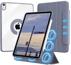 KVTVOU Case for iPad (A16) 11th/10th Generation (2025/2022, 11/10.9 Inch) with Clasp, Smart Magnetic Detachable Multiple Stand Cover, Hard PC Clear Transparent Back Shell & Auto Sleep/Wake, Purple