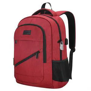 Mecrowd Laptop Backpack for Women, Anti Theft Backpack with USB Charging Port, 15.6 Inch Backpack for School Travel Work, Business (Red)