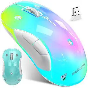 memzuoix 2.4G LED Wireless Mouse, Rechargeable Ergonomic Mouse with Detachable Cover, 1400 DPI Portable Optical Computer Mouse with USB Receiver for Laptop, PC, Desktop and MacBook, 5 Buttons-Blue