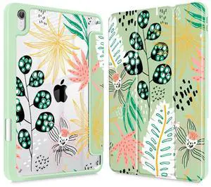 Tuiklol Clear Case for iPad mini 7 (A17 Pro 7th Generation) 2024 / iPad mini 6 (6th Gen) 2021 8.3 Inch,Built-in Pencil Holder Slim Transparent Back Shell Cover Auto Wake/Sleep, Jungle Summer-Green