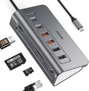MOSIRUI USB C Hub Ethernet,10-in-1 USB C Docking Station with 4K@6Hz HDMI,1Gbps Ethernet, PD 100W,Type C & 2 USB A 3.2 10Gbps, 2 USB A 2.0, SD/TF, Aluminum USB Hub for Laptop,PC, iPhone 16/15,Mac