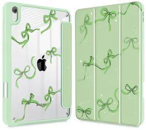 May Chen Slim Case for iPad mini 7 (A17 Pro, 7th Generation) 2024 / iPad mini 6 (6th Gen) 8.3 Inch, [Built-in Pencil Holder] Shockproof Cover Clear Clear Back Shell Auto Wake/Sleep, Green Stars Bow