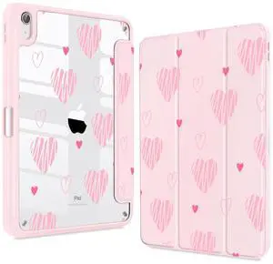 Teryeefi Clear Case for iPad (A16) 11th Generation 11 Inch 2025 Release & iPad 10th Generation 10.9 Inch 2022 Protective Shell with Pencil Holder, Soft TPU+Crystal Hard Back Cover,Pink Heart
