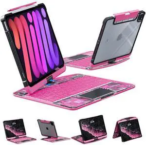 Transparent Case with Wireless Keyboard for iPad 11th Gen 11 Inch (A16, 2025) & iPad 10th Gen 10.9 Inch (2022), 7 Colors Backlight, Multi-Touch Trackpad, 360° Rotating Stand Case for 11th/10th