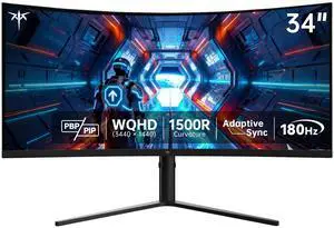 KTC 34 Inch UWQHD Curved Gaming Monitor, 3440x1440 Ultrawide PC Monitor 1500R, 180Hz 21:9 Display, Adaptive Sync, 1ms MPRT, 4000:1 Contrast, Tilt/Swivel/Pivot/Height Adjustment, HDMI2.0 & DP1.4,H34S5