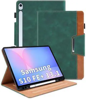 Case for Samsung Galaxy Tab S10 FE Plus 13.1 Inch 2025 Model(SM-X620/X626B) - Multi-Angle Viewing Stand Cover with Pocket and Magnetic Clasp, PU Leather Business Folio Protective Case, Green