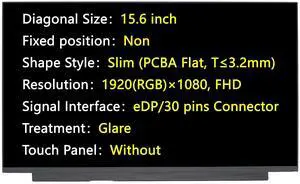 JHK JIEHONGKE New Screen Replacement for NT156FHM-N51, 15.6" eDP 30 Pins FHD 1920(RGB)×1080, Glare LCD LED Display