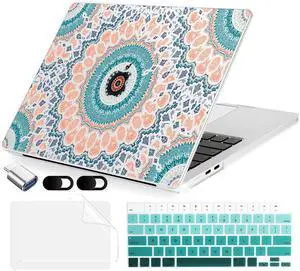 MecBevia Compatible with MacBook Air 13.6 inch Case, M4 A3240/M3 A3113/M2 A2681 (Released 2025 to 2022), Hard Shell, Keyboard Cover, Screen Protector, Webcam Cover & Type-C Adapter, Seamless Mandala