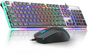 Camiysn Gaming Creamy Keyboard and Mouse, Black 104 Keys RGB and 6 Speed RGB Mouse Combo, Pudding Keycaps Silent Computer Keyboard for Computer/PC/Laptop/Mac/Windows/Office