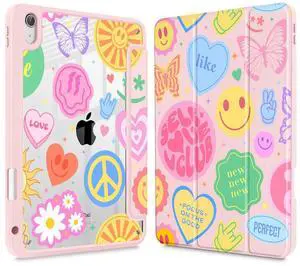 May Chen Case for iPad Air 13 Inch (M3) 2025, (M2) 2024 - [Built-in Pencil Holder] Shockproof Cover with Clear Transparent Back Shell, Auto Sleep/Wake Cover, Smile Art