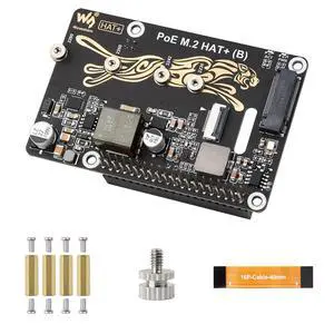 PCIe to M.2 Adapter with PoE Function (B) for Raspberry Pi 5, Supports NVMe M.2 SSD (2230/2242/2260/2280), High-Speed Reading/Writing, IEEE 802.3af/at PoE HAT with Dual LED Indicators