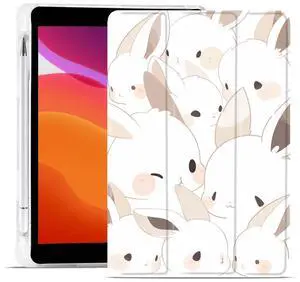 MAYCARI Cartoon Cute Animals Case for iPad 10.9 inch 2022 with Pencil Holder, Original Pattern iPad 10th Generation Soft TPU Back Protective Cover Shell, Auto Sleep/Wake Slim Shell - Cute Bunny Rabbit
