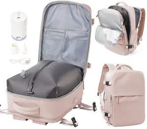 Vacuum Backpack with Pump for Women Men, Compression Backpack for Travel, Vacpack for School Business Trip, Lightweight Airback Backpacks with Vacuum Seal, Carry On Bag for Airport(Pink Large)