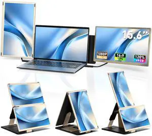 AOKER Triple Laptop Screen Extender - 15.6" Monitor IPS FHD 1080P Detachable Portable Display for 13"-17.4" Laptops Compatible with Compatible with Windows Mac Chrome Surface Travel Work Setup