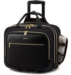 LOVEVOOK Rolling Laptop Bag Women, 17.3 Inch Laptop Briefcase with Wheels for Work Travel Business, Underseat Carry On Luggage Case,Black