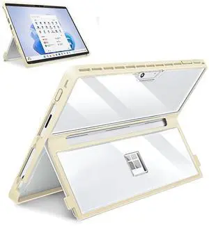 SSS·GRGB Case Updated Version fit Microsoft Surface Pro 11/10 /9/8 13-Inch, All-in-one Rugged Case Compatible with Type Cover Keyboards, Transparent&Yellow