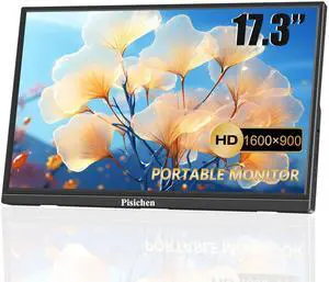 17.3" Portable Monitor HD 1600x900 USB C HDMI Travel Monitor for Laptop, External Second Computer Monitor for PC Desktop Ras Pi, Built-in Speakers & Kickstand
