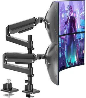 MOUNTUP Dual Monitor Stand Fits 49 45 42 40 39 34 32 Inch Screens, Heavy Duty Dual Monitor Arm Holds 4.4-44 lbs, Vertical Stacked Monitors Mount, Full Motion, Height Adjustable, VESA Mount