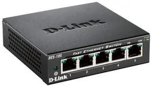 D-Link DES-105/B, Fast Ethernet Switch, 5 Port Unmanaged 10/100 Metal Fanless Desktop or Wall Mount Design