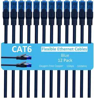 Cat6 Ethernet Cable 6 FT (12-Pack), Snagless Cat 6 Patch Cable, Upgraded Flexible PVC Jacket, Multi-Pack, OFC, 1Gbps, Cat6 Internet Network Cables, UTP, PC, Router, Servers, IT Data Center, Blue