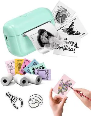 Memoking Mini Printer - Portable Sticker Printer Q02E, Pocket Thermal Inkless Sticker Maker Bluetooth Print Pod Small Receipt Printer for Study Note,Diagrams, Scrapbook, Journal, Gift, DIY